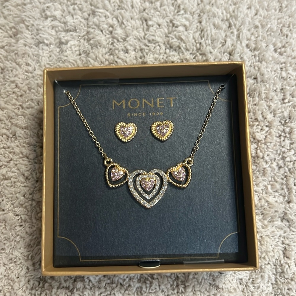Monet heart shaped earring and necklace set